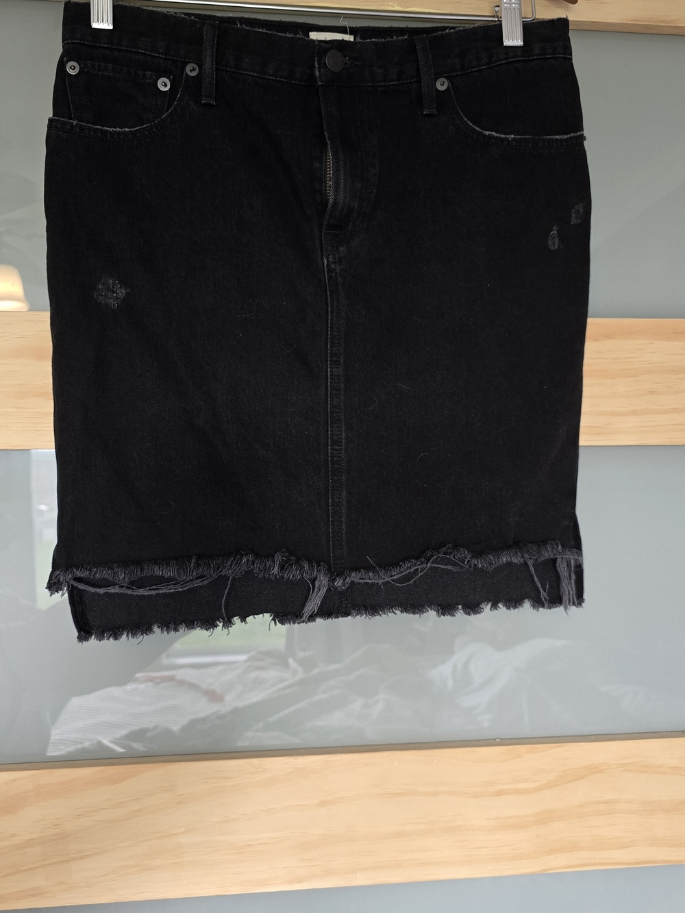 ABLE Black Distressed Denim Mini Skirt